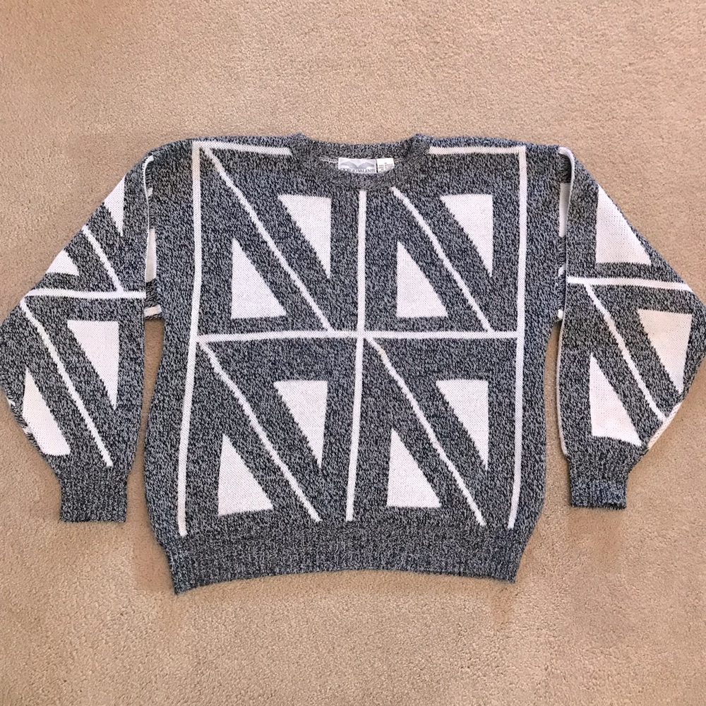Vintage 90s Men Crewneck Sweater Size Medium Grey White Eclectic Giorgio Valenti